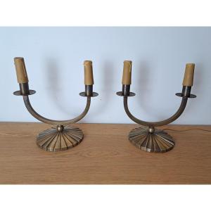 Pair Of Lamps, Modernist, Bronze, Art Deco, 20th Century. 