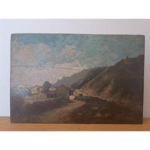 Mountain Landscape, Oil On Wood, Signed, 19th Century. 