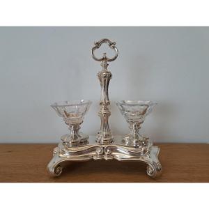 Double Salt Cellar, Solid Silver And Crystal, Napoleon III, 19th Century. 