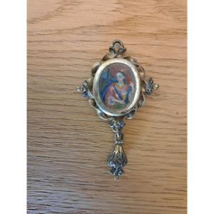 Pendentif Reliquaire , Sainte Odile , Métal Doré , Fin XVIIIe Siècle . 