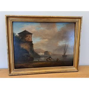 Att To Henry d'Arles, Marine, Oil On Panel, Early 19th Century. 