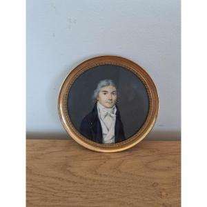 Portrait d'Homme , Miniature Sur Ivoire , Gouache , Début XIX°. 