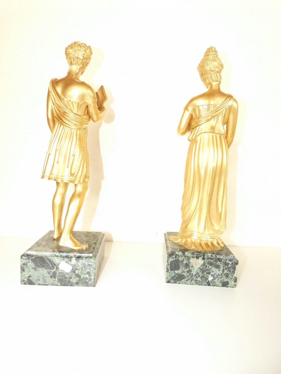 Gilt Bronze Statues - Couple - Empire Period-photo-3