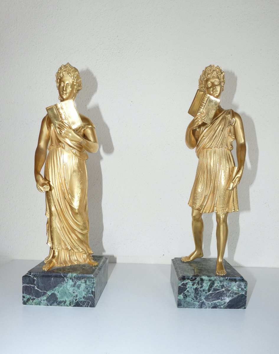 Statues En Bronze Dore - Couple - Epoque Empire dans le goût de Thomire-photo-4