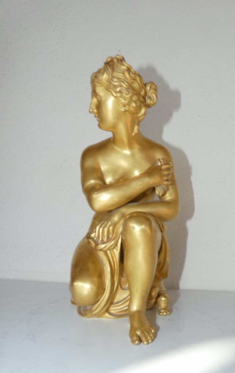 Sculpture En Bronze Dore Representant Une Femme Assise Sur Une Tortue - mythologique-photo-2