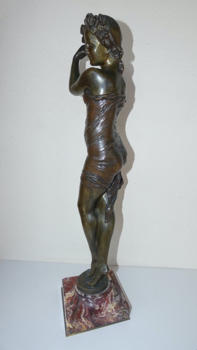 Sculpture En Bronze Representant Une Danseuse Sur Socle Signée J D'Aste - Art Nouveau-photo-2