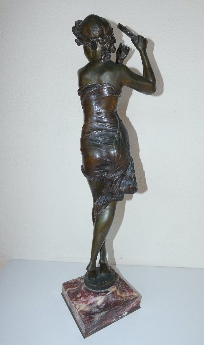 Sculpture En Bronze Representant Une Danseuse Sur Socle Signée J D'Aste - Art Nouveau-photo-3