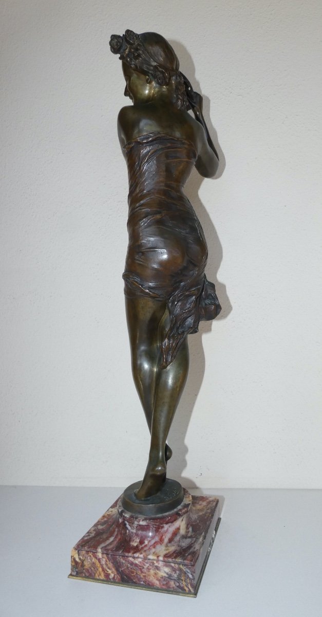 Sculpture En Bronze Representant Une Danseuse Sur Socle Signée J D'Aste - Art Nouveau-photo-4