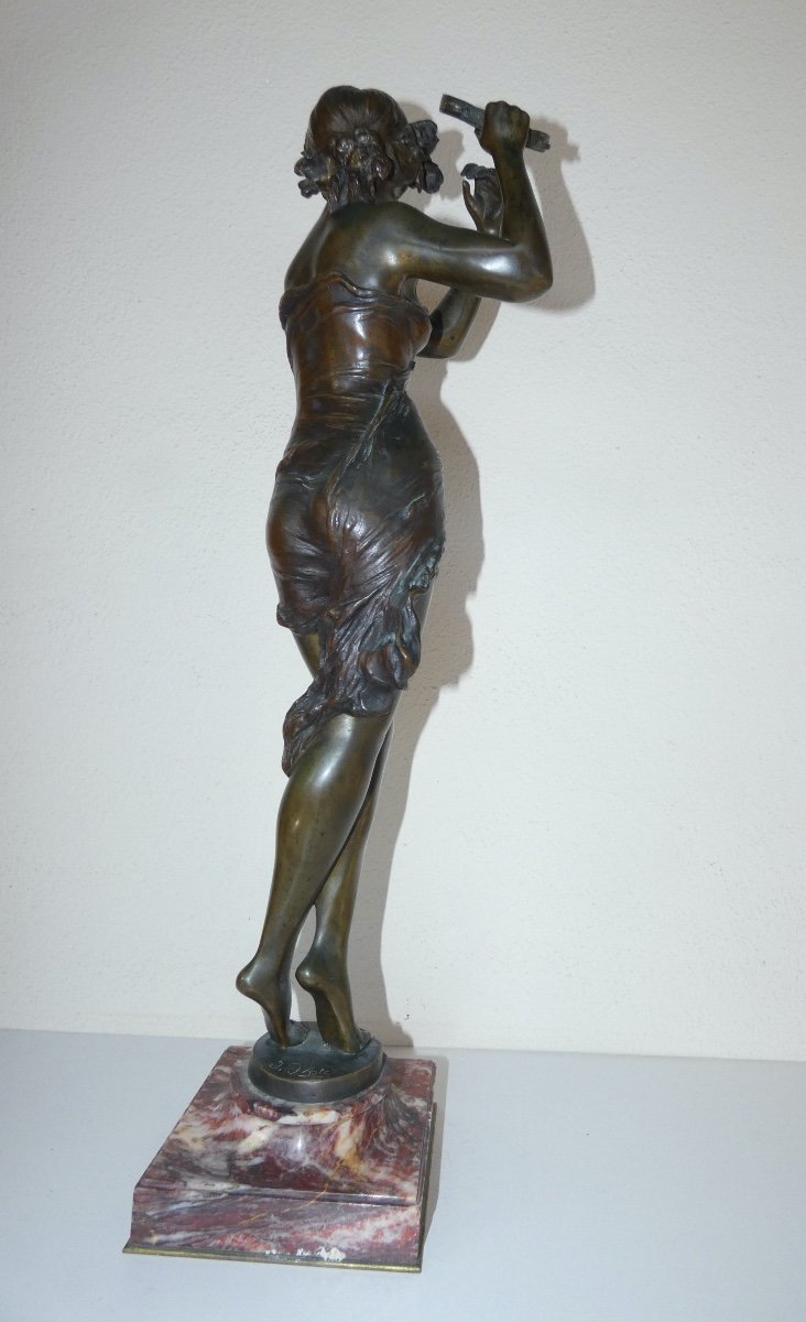 Sculpture En Bronze Representant Une Danseuse Sur Socle Signée J D'Aste - Art Nouveau-photo-5