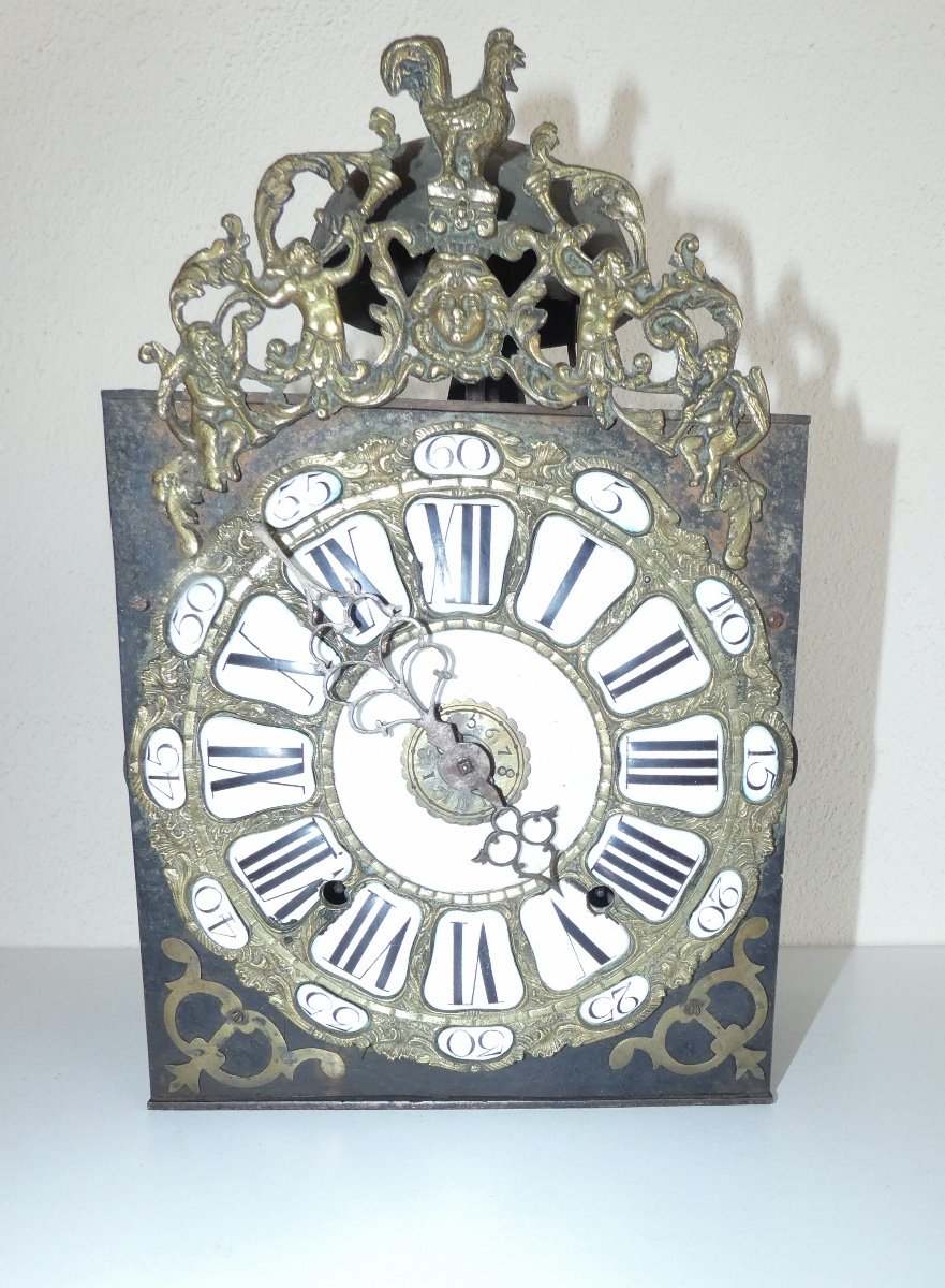 Pendule Horloge Comtoise A Doubles Cartouches Avec Fronton Tres Rare-photo-2