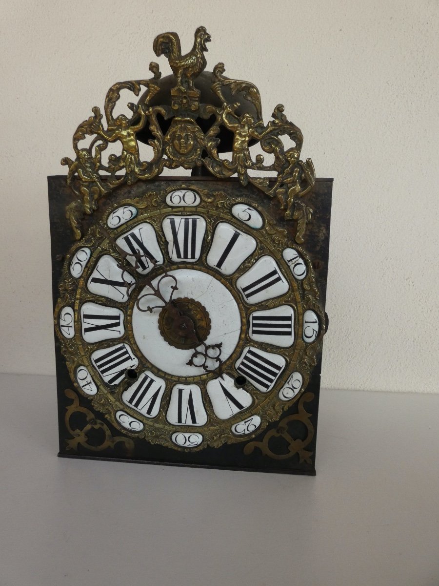 Pendule Horloge Comtoise A Doubles Cartouches Avec Fronton Tres Rare-photo-3