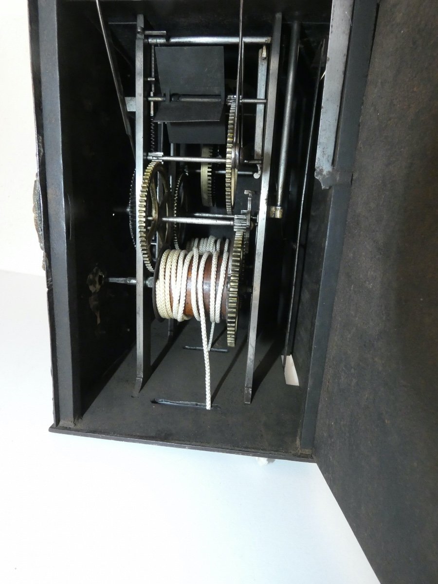 Pendule Horloge Comtoise A Doubles Cartouches Avec Fronton Tres Rare-photo-3