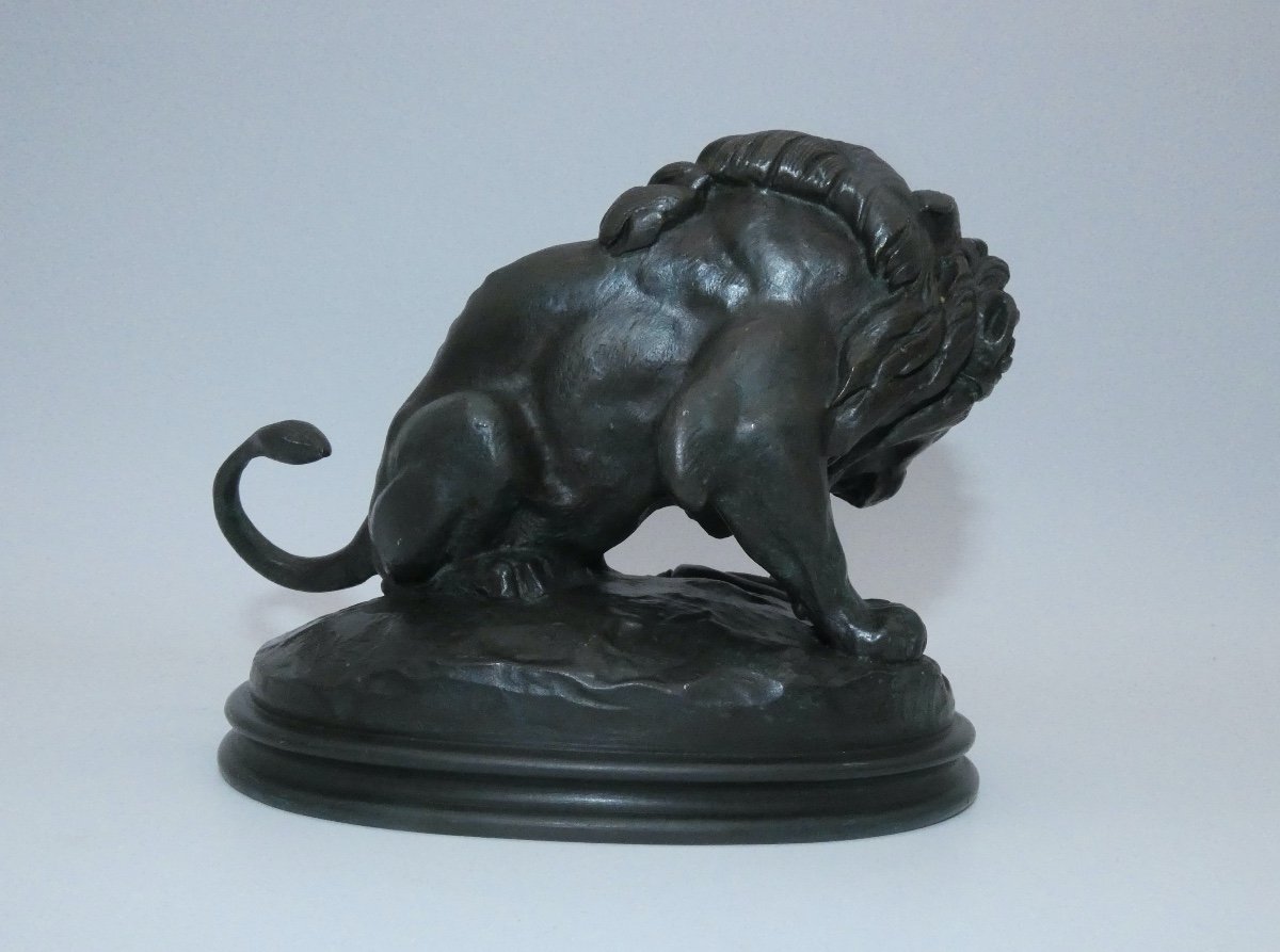 Bronze Sculpture Signed Barye The Lion With The Serpent-photo-4