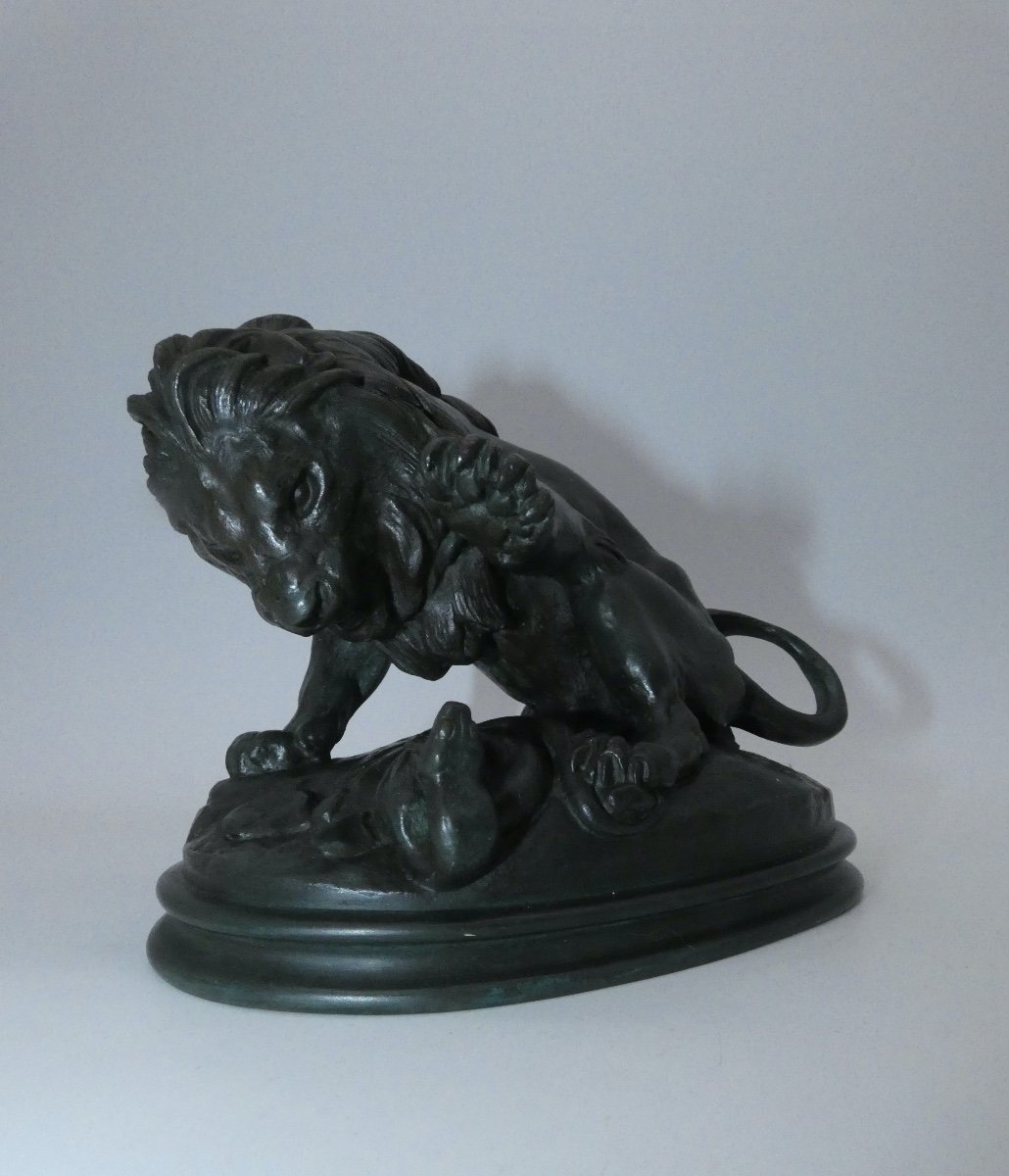 Bronze Sculpture Signed Barye The Lion With The Serpent-photo-4