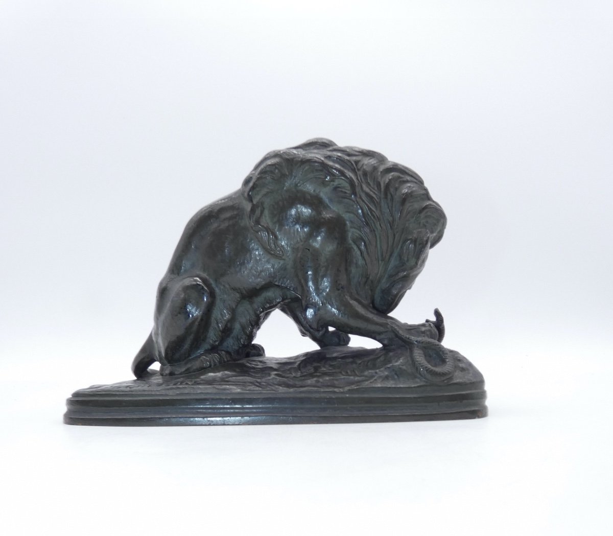 Bronze Sculpture Representing A Lion With A Serpent Sign V. Path-photo-2