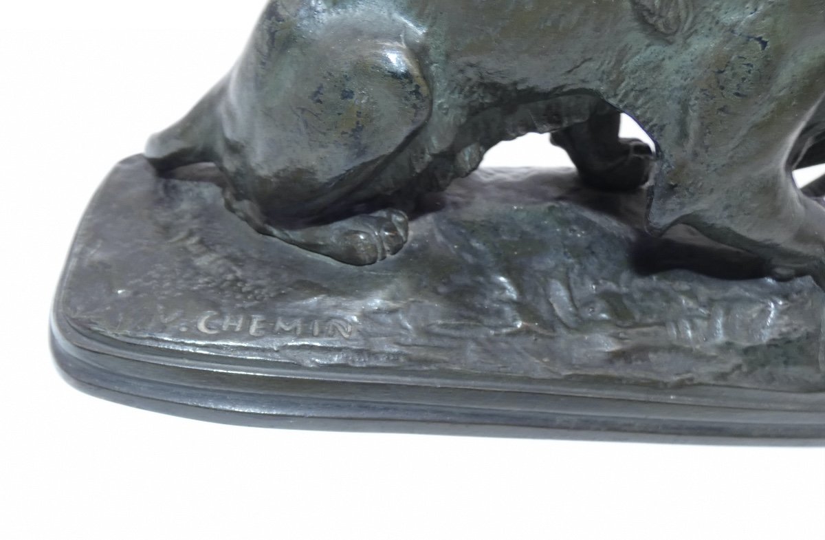 Bronze Sculpture Representing A Lion With A Serpent Sign V. Path-photo-1