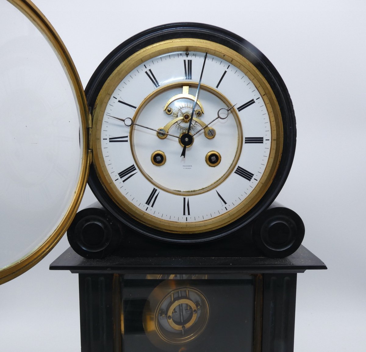 Napoleon III Black Marble Notary Clock With Central Second Hand Brocot Escapement-photo-2