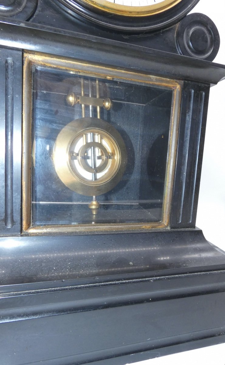 Napoleon III Black Marble Notary Clock With Central Second Hand Brocot Escapement-photo-4