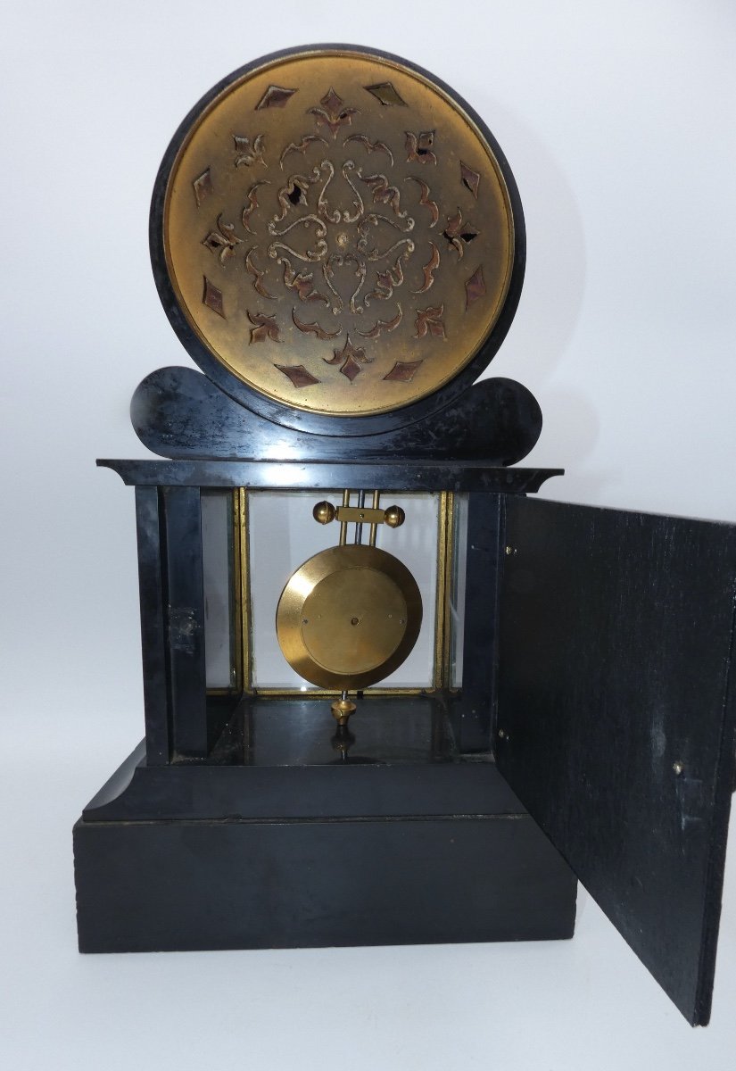 Napoleon III Black Marble Notary Clock With Central Second Hand Brocot Escapement-photo-2