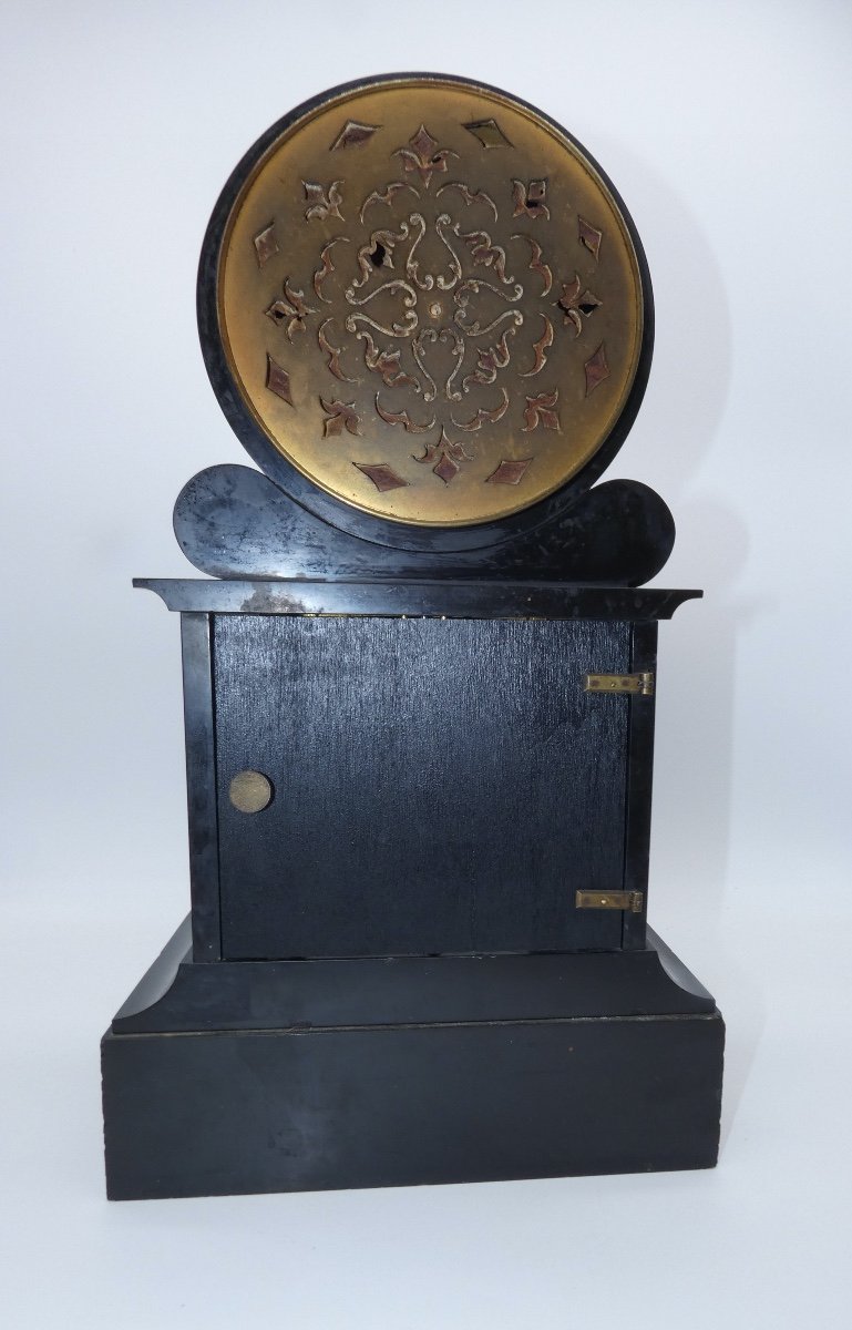 Napoleon III Black Marble Notary Clock With Central Second Hand Brocot Escapement-photo-5