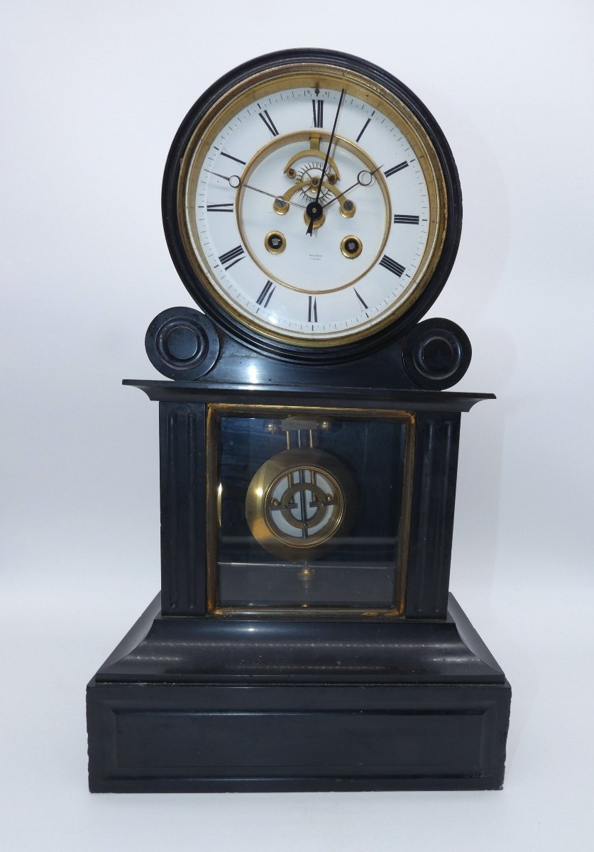 Napoleon III Black Marble Notary Clock With Central Second Hand Brocot Escapement