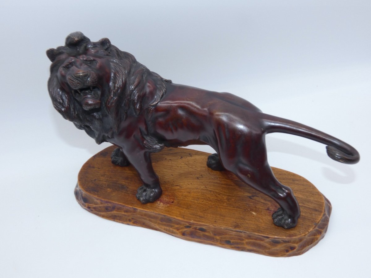 Sculpture En Bronze Japonaise Representant Un Lion Meiji-photo-3