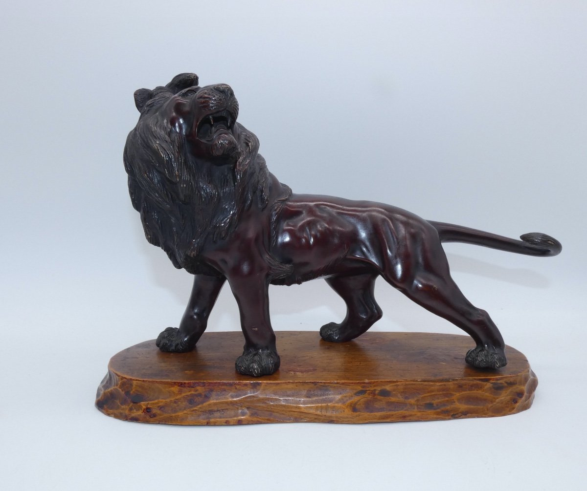 Sculpture En Bronze Japonaise Representant Un Lion Meiji-photo-1