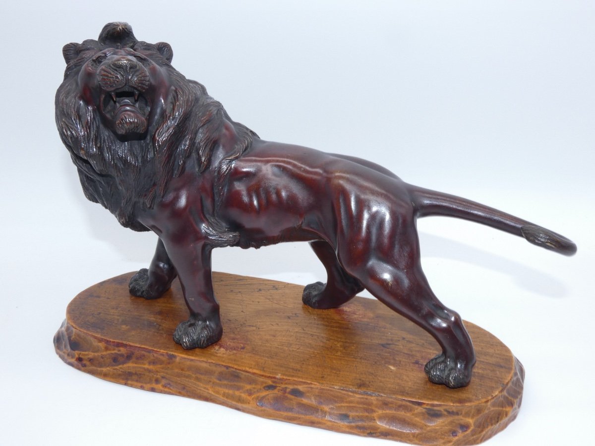 Sculpture En Bronze Japonaise Representant Un Lion Meiji