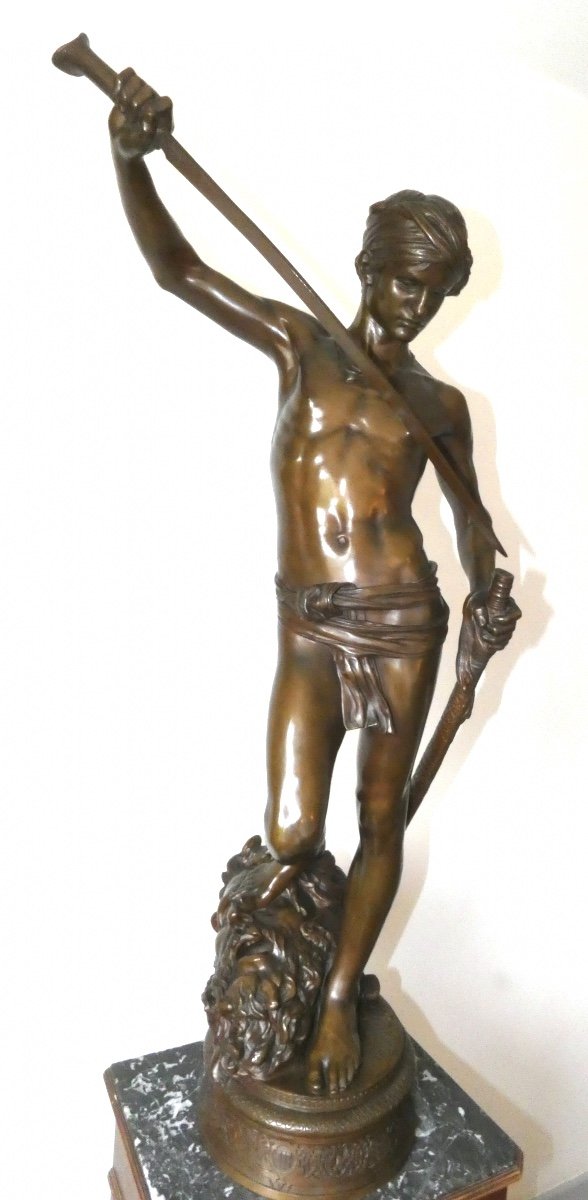 Bronze Sculpture Signed Mercie Foundryman Barbedienne Representing David And Goliath-photo-2