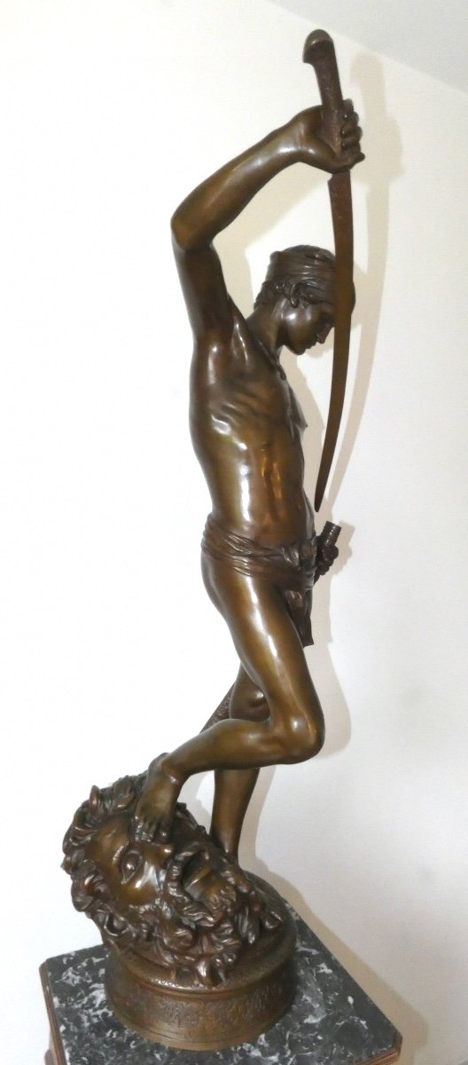 Bronze Sculpture Signed Mercie Foundryman Barbedienne Representing David And Goliath-photo-3