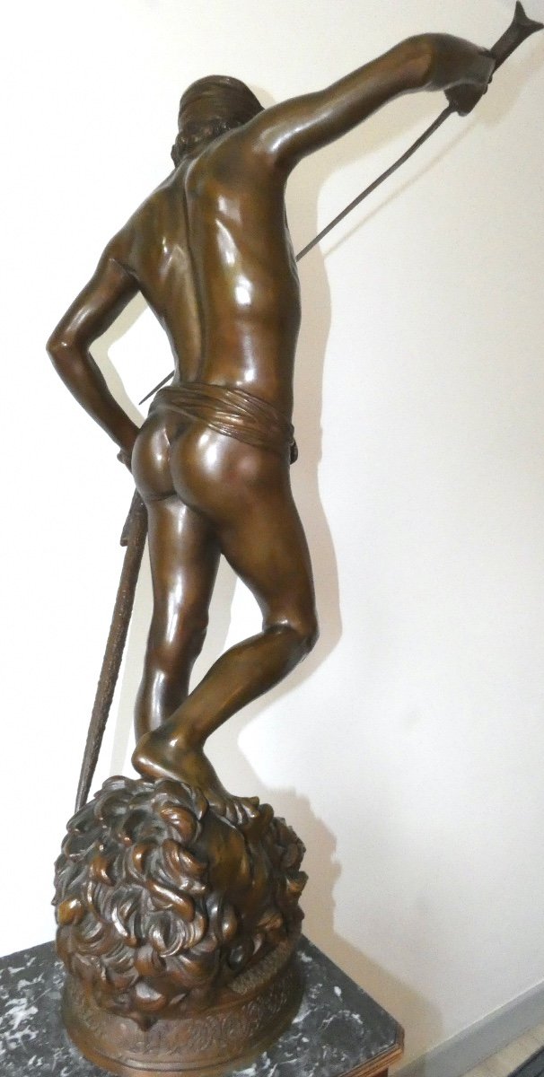 Bronze Sculpture Signed Mercie Foundryman Barbedienne Representing David And Goliath-photo-4