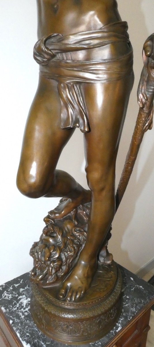 Bronze Sculpture Signed Mercie Foundryman Barbedienne Representing David And Goliath-photo-1