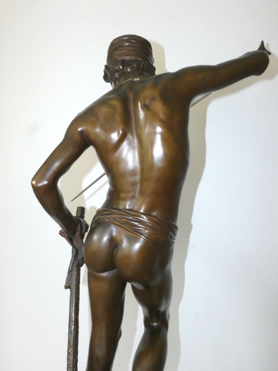 Bronze Sculpture Signed Mercie Foundryman Barbedienne Representing David And Goliath-photo-7