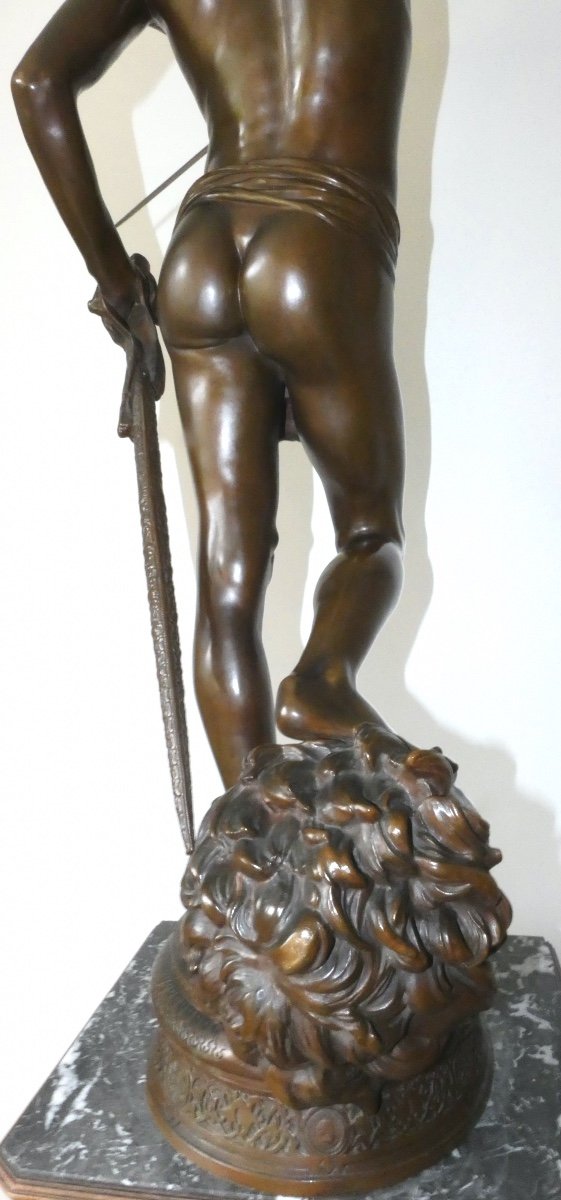 Bronze Sculpture Signed Mercie Foundryman Barbedienne Representing David And Goliath-photo-8