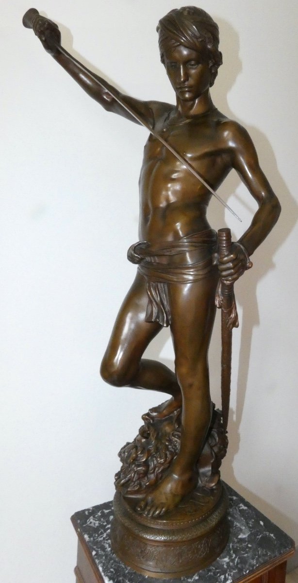 Bronze Sculpture Signed Mercie Foundryman Barbedienne Representing David And Goliath