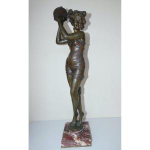 Sculpture En Bronze Representant Une Danseuse Sur Socle En Marbre Rose Signée J D'Aste