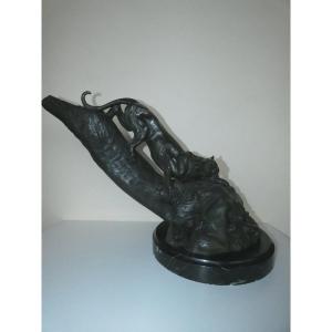 Sculpture En Bronze Representant Une Panthere Sur Une Branche Art Deco Art Nouveau