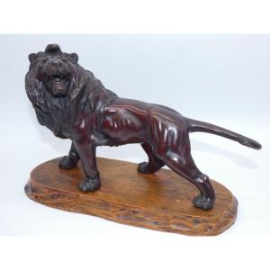 Sculpture En Bronze Japonaise Representant Un Lion Meiji