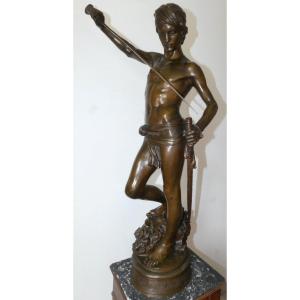 Sculpture En Bronze Signee Mercie Fondeur Barbedienne Representant David Et Goliath