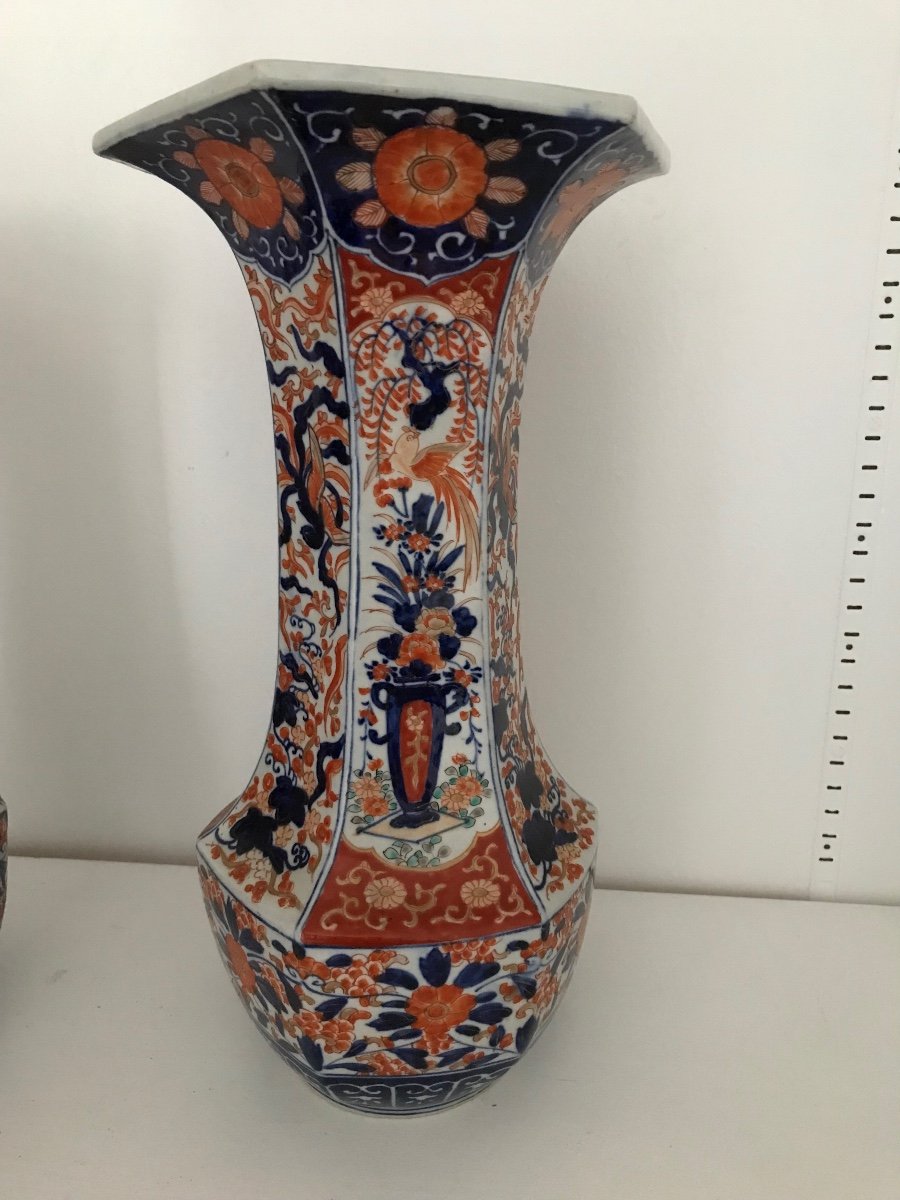 Magnifique Grande Paire De Vases En Porcelaine D Imari-photo-2