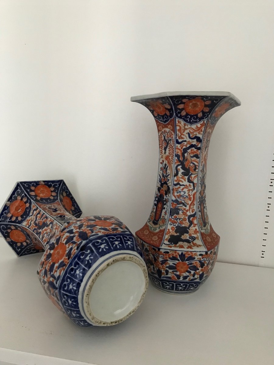 Magnifique Grande Paire De Vases En Porcelaine D Imari-photo-3