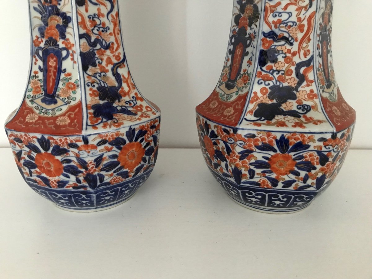 Magnifique Grande Paire De Vases En Porcelaine D Imari-photo-4