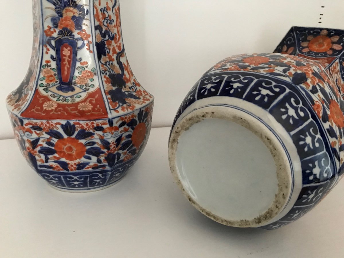 Magnifique Grande Paire De Vases En Porcelaine D Imari-photo-5