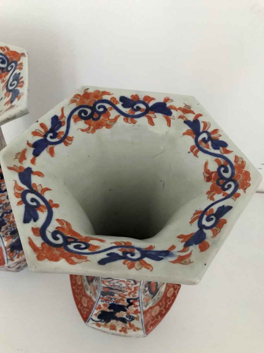 Magnifique Grande Paire De Vases En Porcelaine D Imari-photo-6