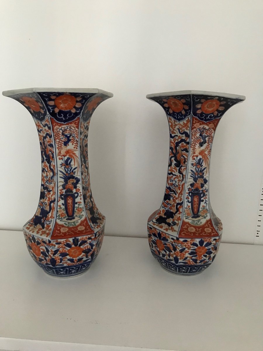 Magnifique Grande Paire De Vases En Porcelaine D Imari-photo-7