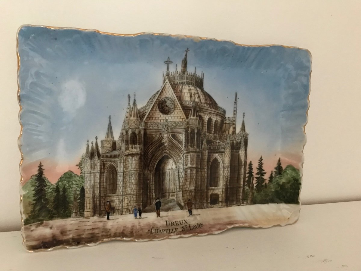 Antique Porcelain Tray Representing The Saint Louis Chapel