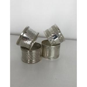 Joli Lot De 4 Ronds De Serviettes En Argent Massif 