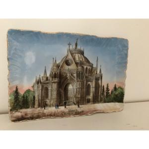 Antique Porcelain Tray Representing The Saint Louis Chapel