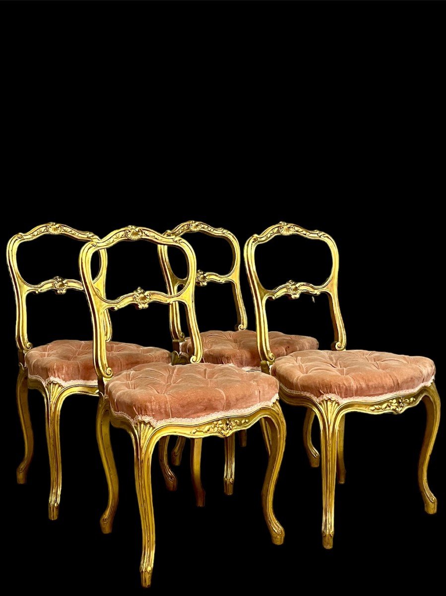 4 Napoleon III Golden Wood Chairs Louis XV Style