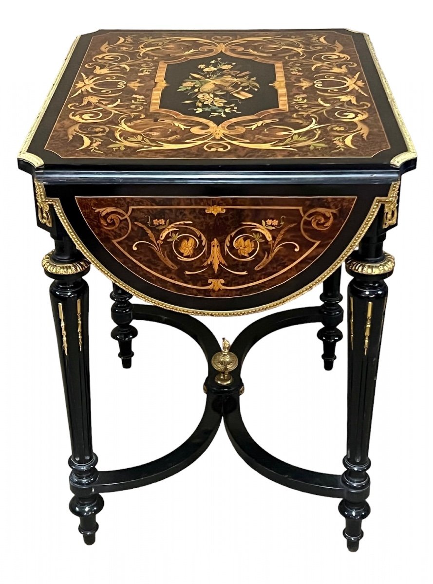 Napoleon III Salon Desk Table In Louis XVI Style Marquetry-photo-4